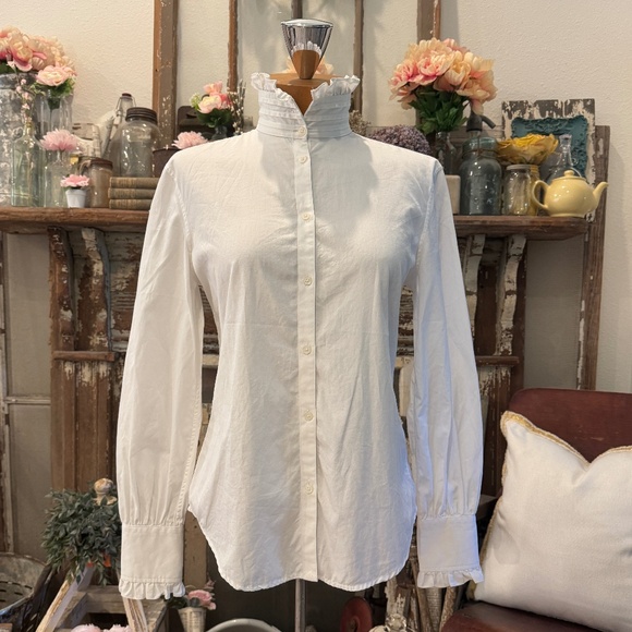 Lauren RALPH LAUREN Edwardian VICTORIAN Cotton RUFFLE Button Down PIN TUCK Shirt - Picture 1 of 8